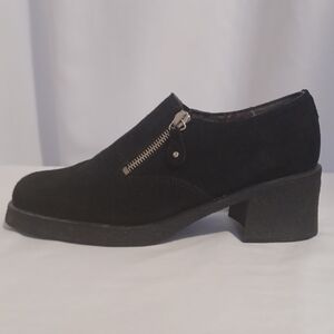 Aquatalia sz 9.5 low booties shoes block heel black suede
